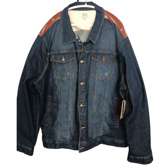 NWT Frye & Company denim jean jacket Aztec Western geo print button up  size 4XL - Picture 1 of 11